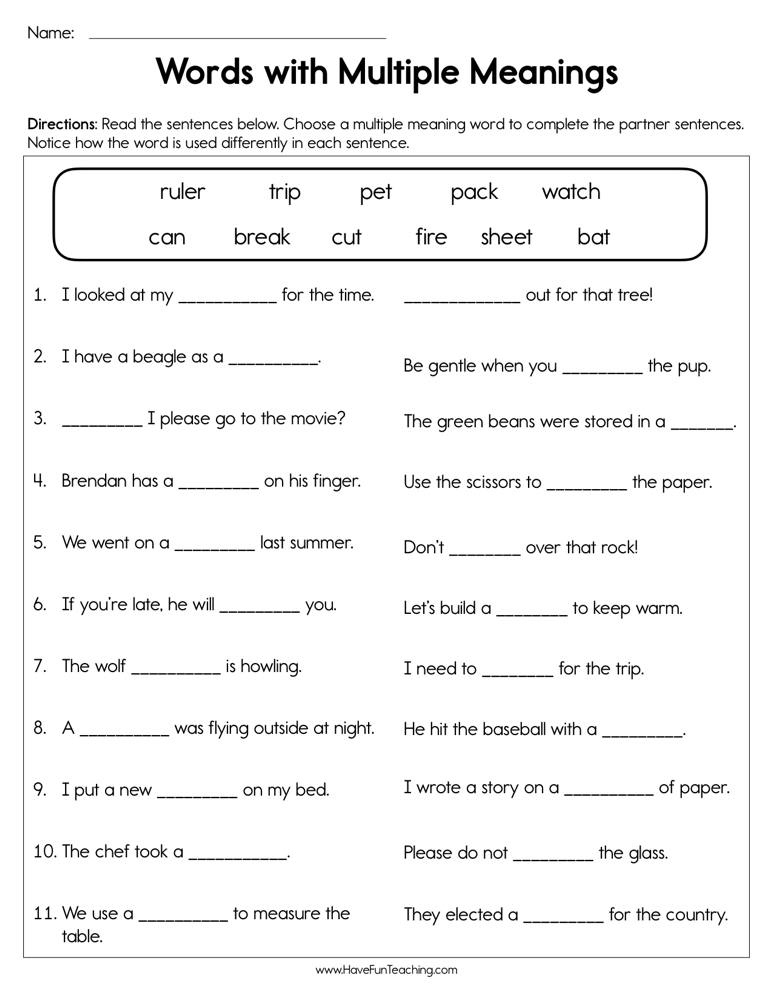 multiple meaning words worksheets