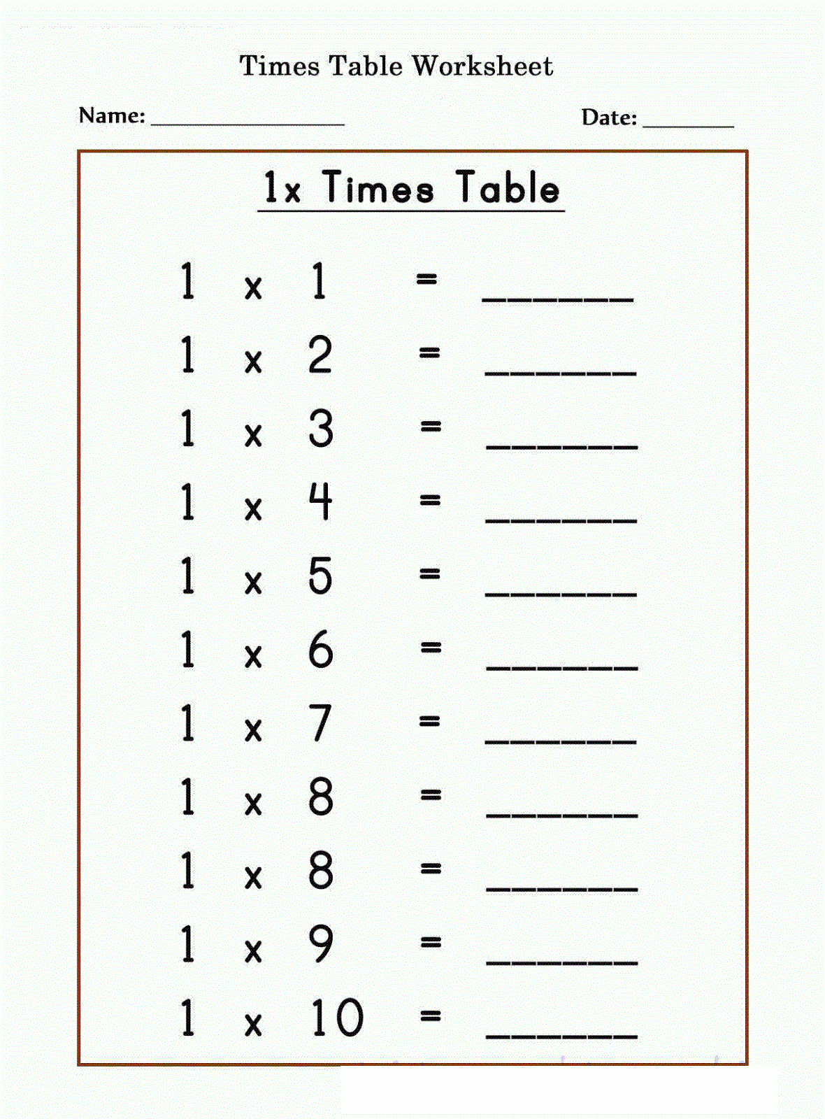 Multiplication 1 12 Worksheets
