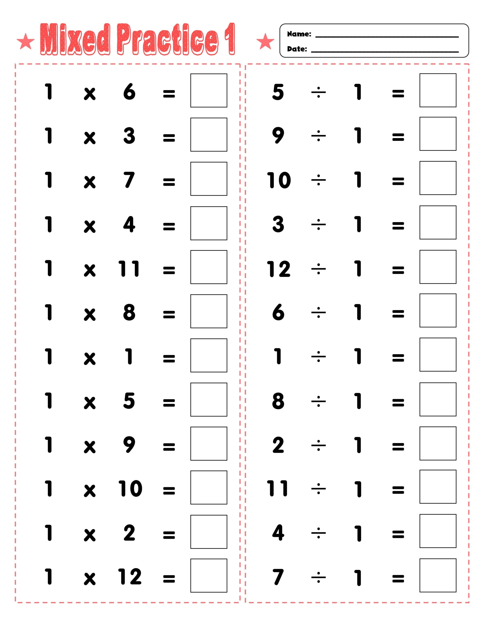 Multiplication And Division Worksheet Multiplication Worksheets