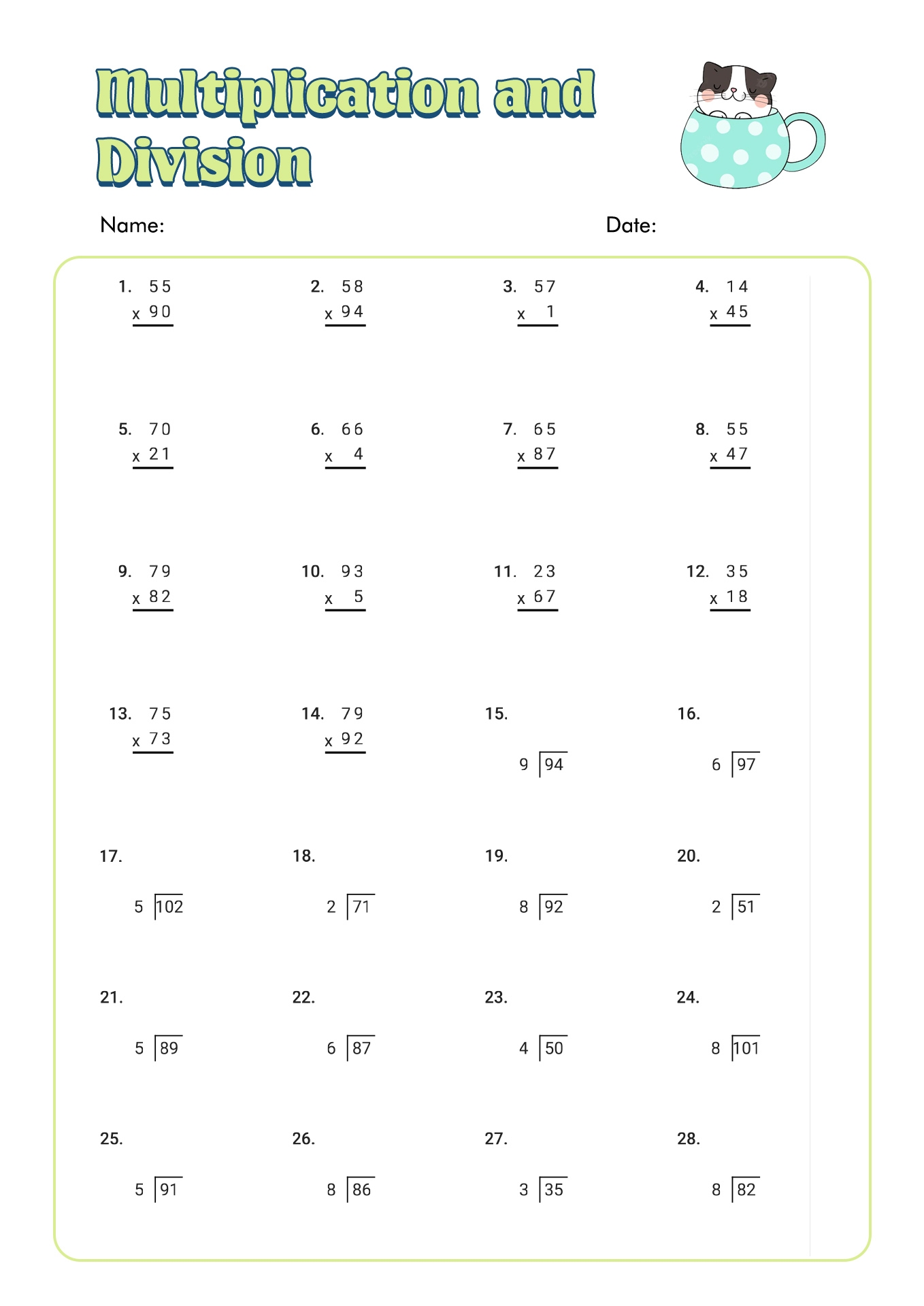 Multiplication And Division Worksheets