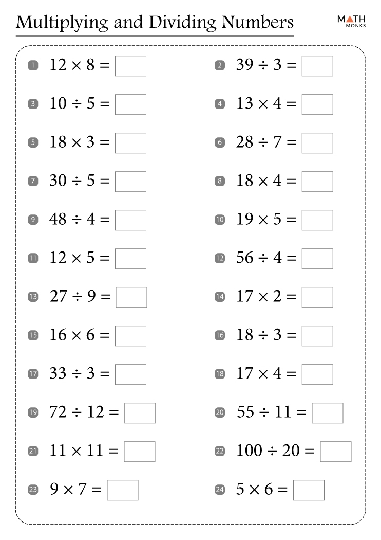 Multiplication And Division Worksheets Grade 4