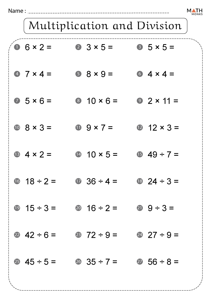 Multiplication And Division Worksheets