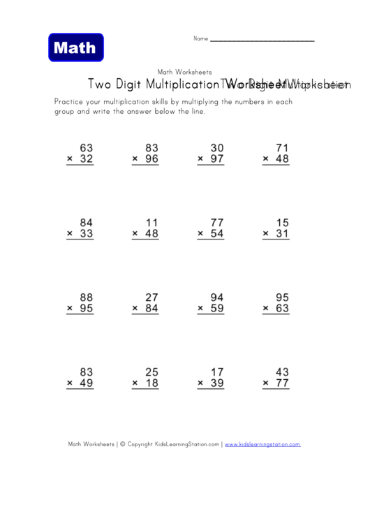 Multiplication By 2 Digits Worksheets Multiplication Worksheets