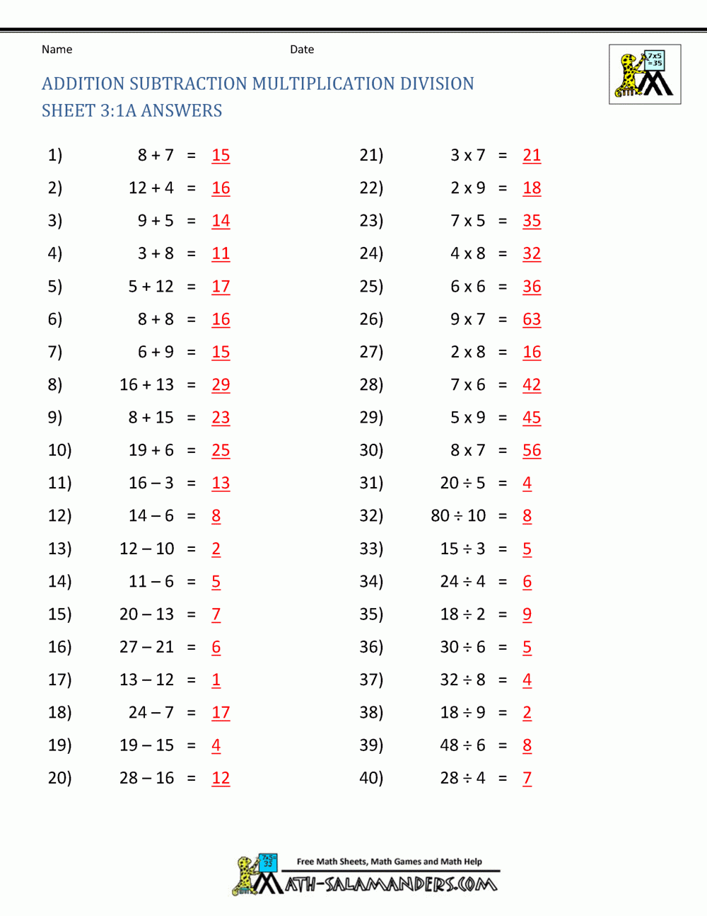 Multiplication Division Worksheets