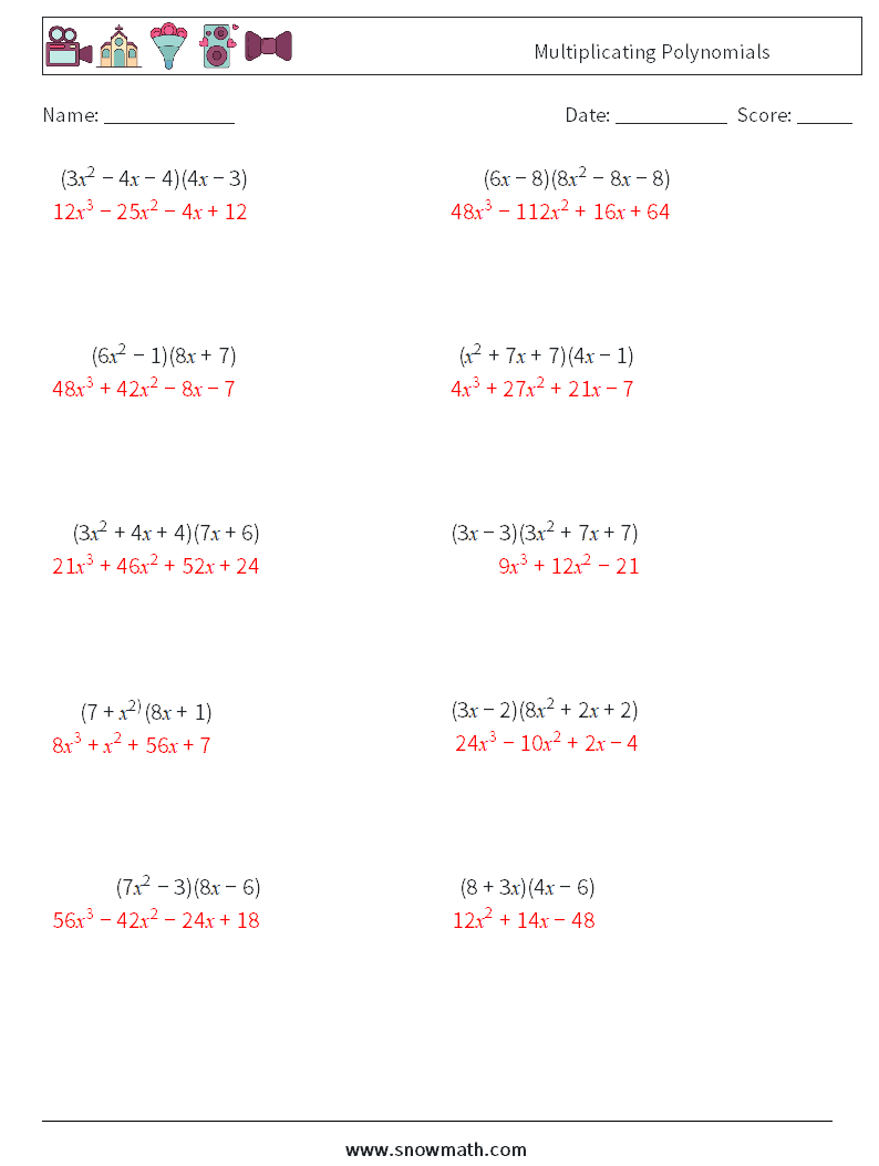 Multiplication Of Polynomials Worksheets Multiplication Of Polynomials Worksheets