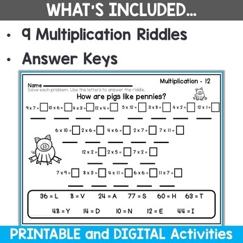 Multiplication Riddles Worksheets For 0 To 12 By Oink4PIGTALES TpT