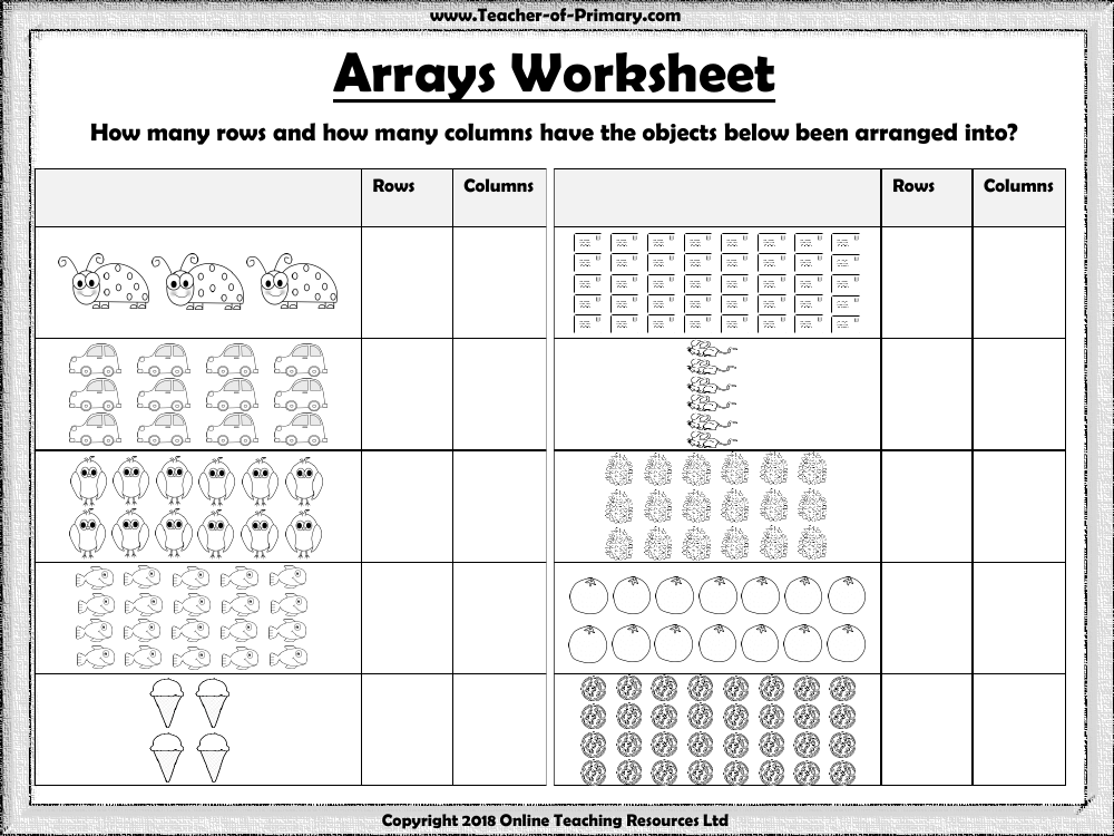 Multiplication Using Arrays Worksheet