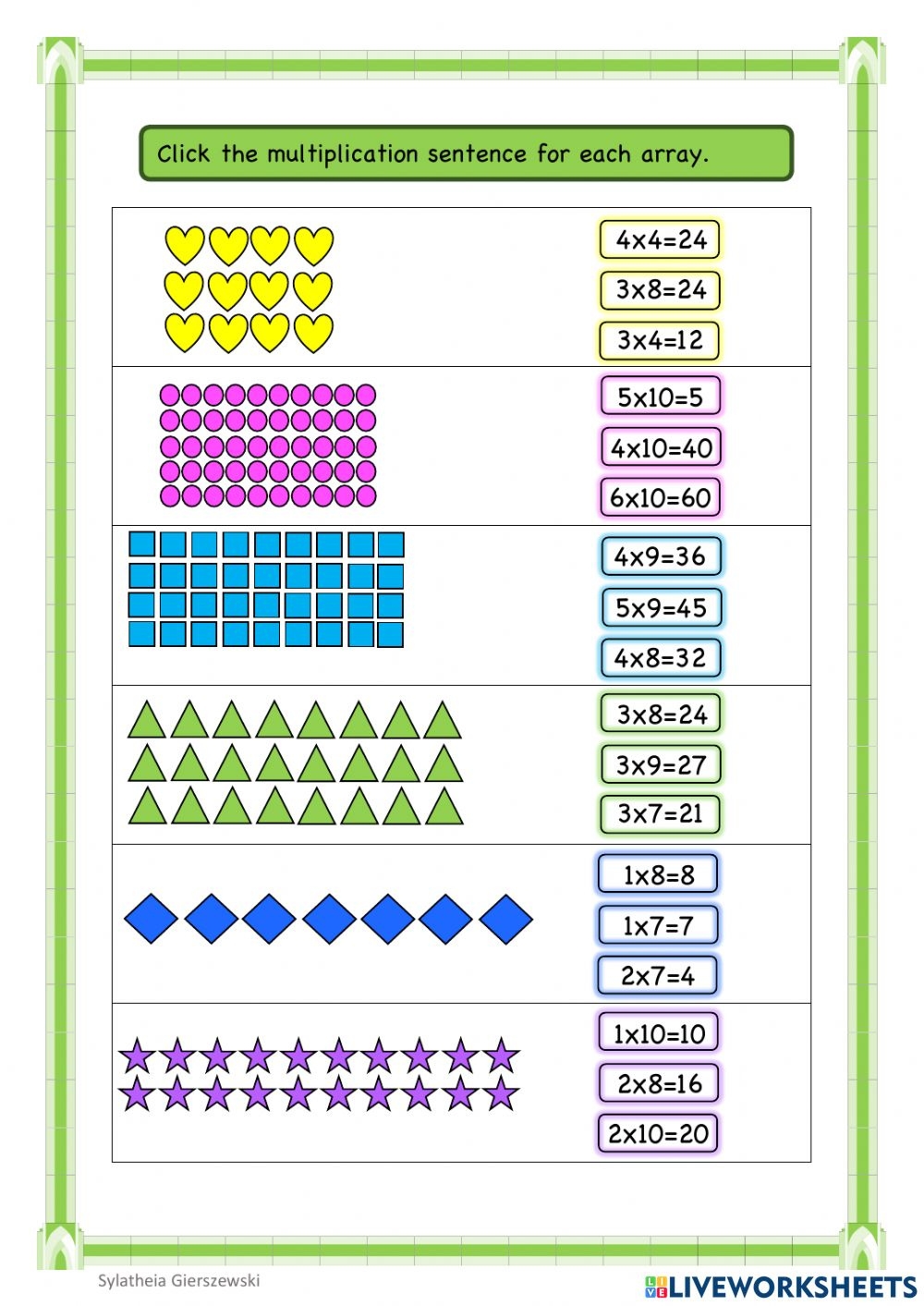 Multiplication With Arrays Worksheets Multiplication Worksheets