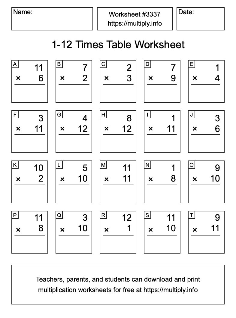 multiplication worksheets 1 12