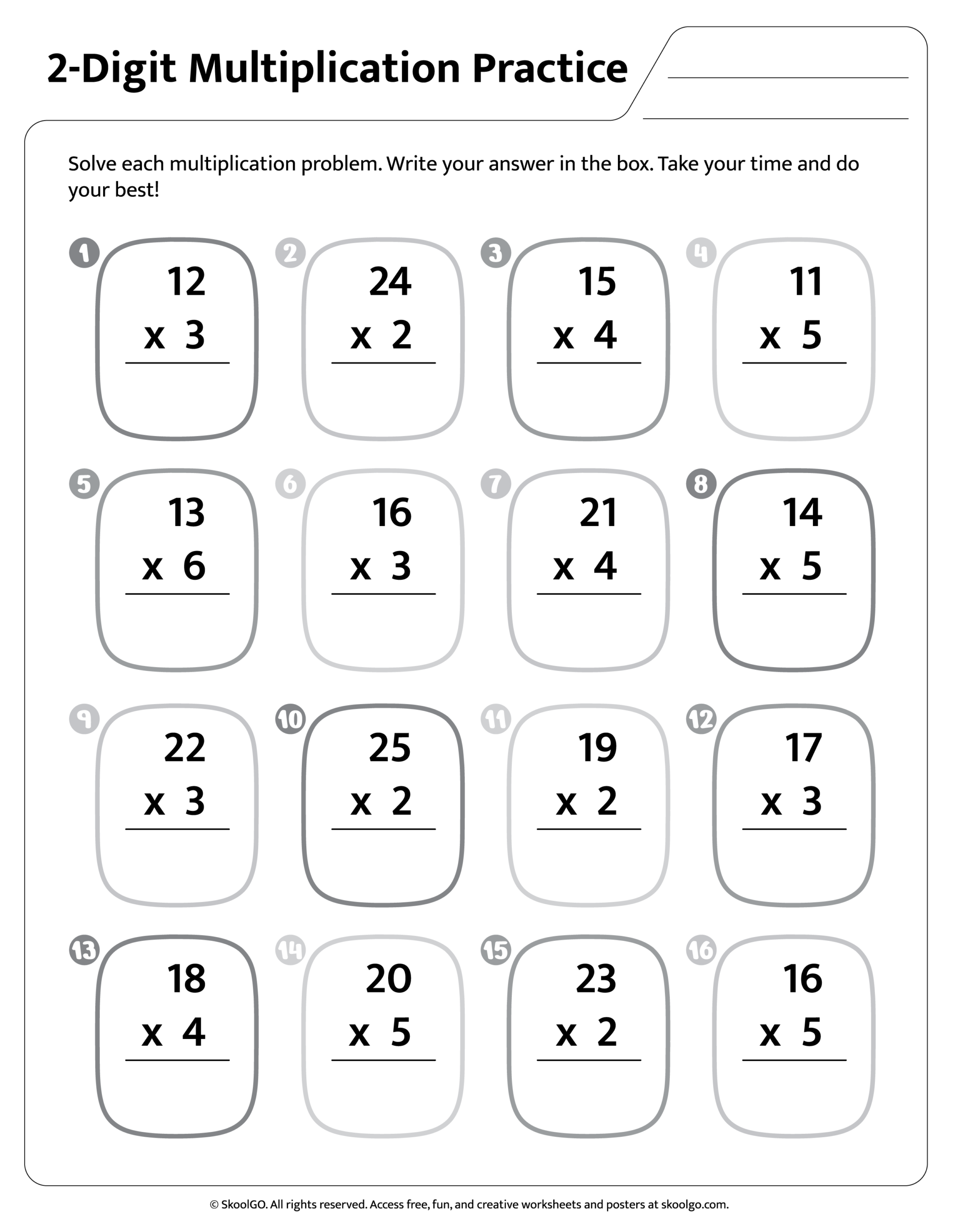 Multiplication Worksheets Grade 2