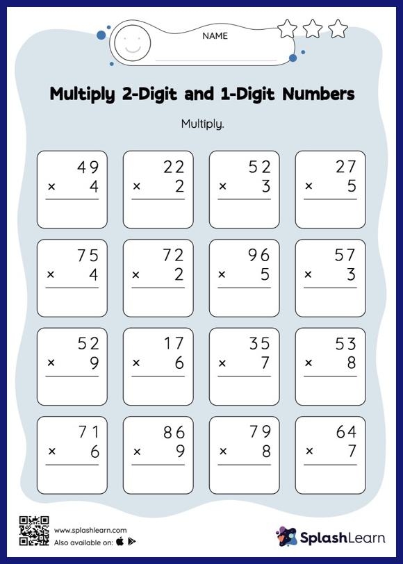 Multiply 2 Digit And 1 Digit Numbers Vertical Multiplication 