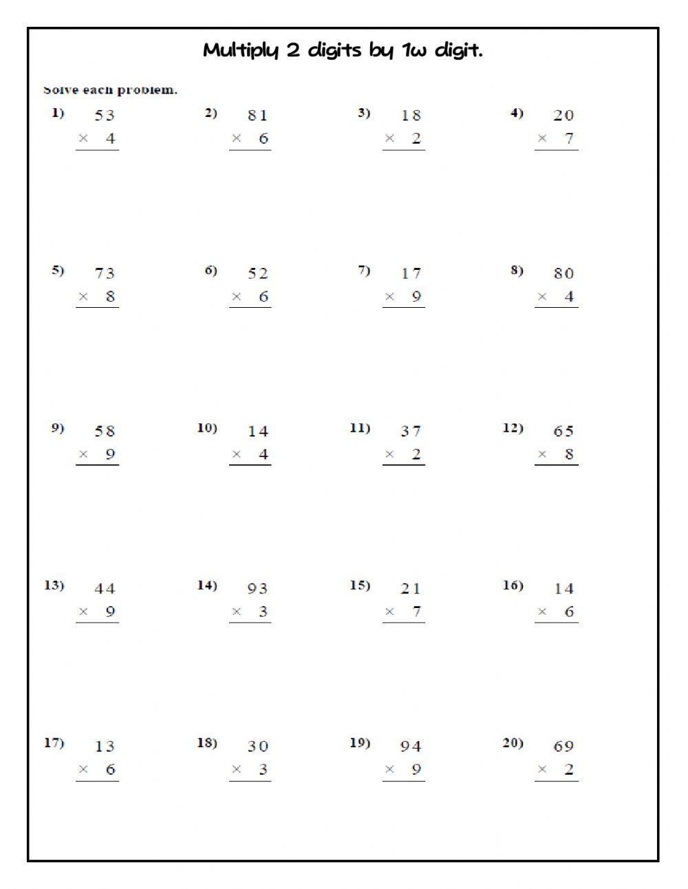 Multiply 2 Digits By 1 Digit Worksheet Worksheets Library Multiply 2 Digits By 1 Digit Worksheet Worksheets Library