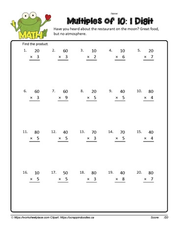 Multiply By 10 1 Digit 5 Worksheets