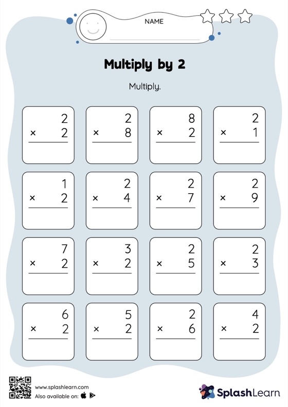 Multiply By 2 Vertical Multiplication Worksheet