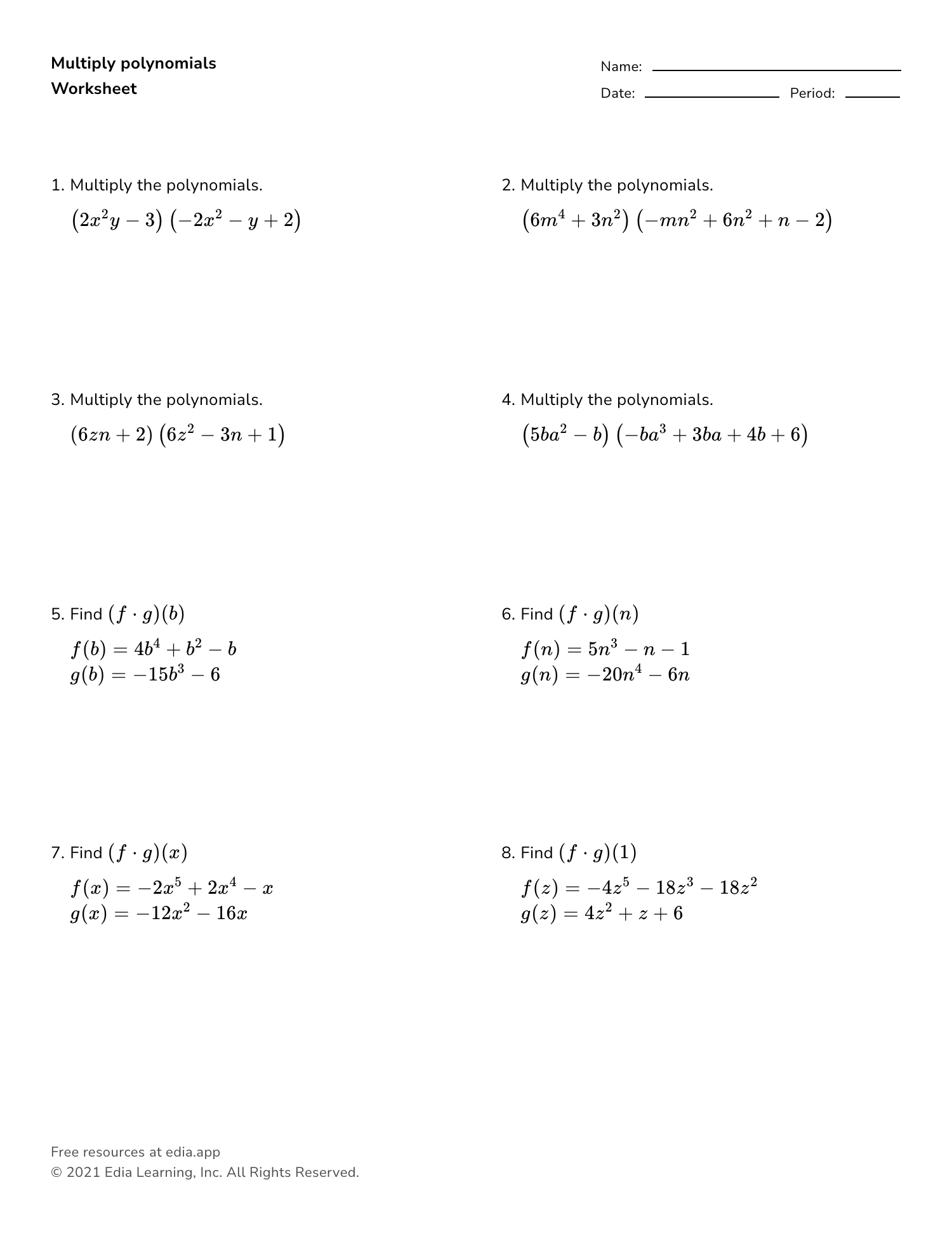 Multiply Polynomials Worksheet Worksheets Library Multiply Polynomials Worksheet Worksheets Library