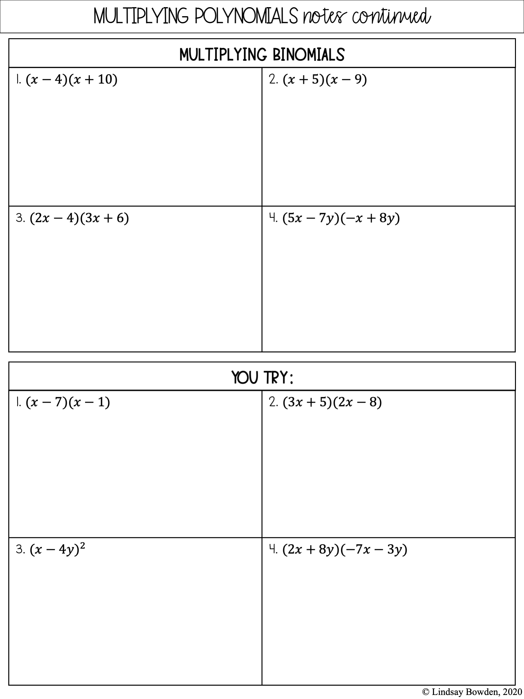 Multiply Polynomials Worksheet Worksheets Library