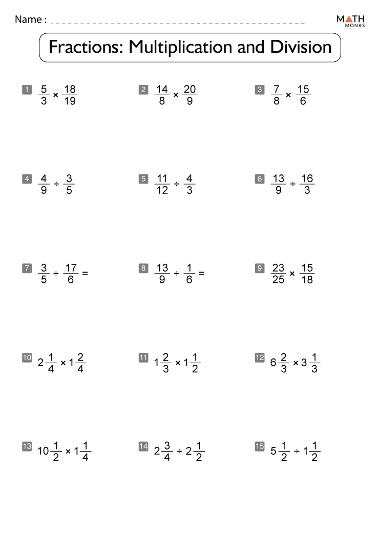 Multiplying And Dividing Fractions Worksheets Library