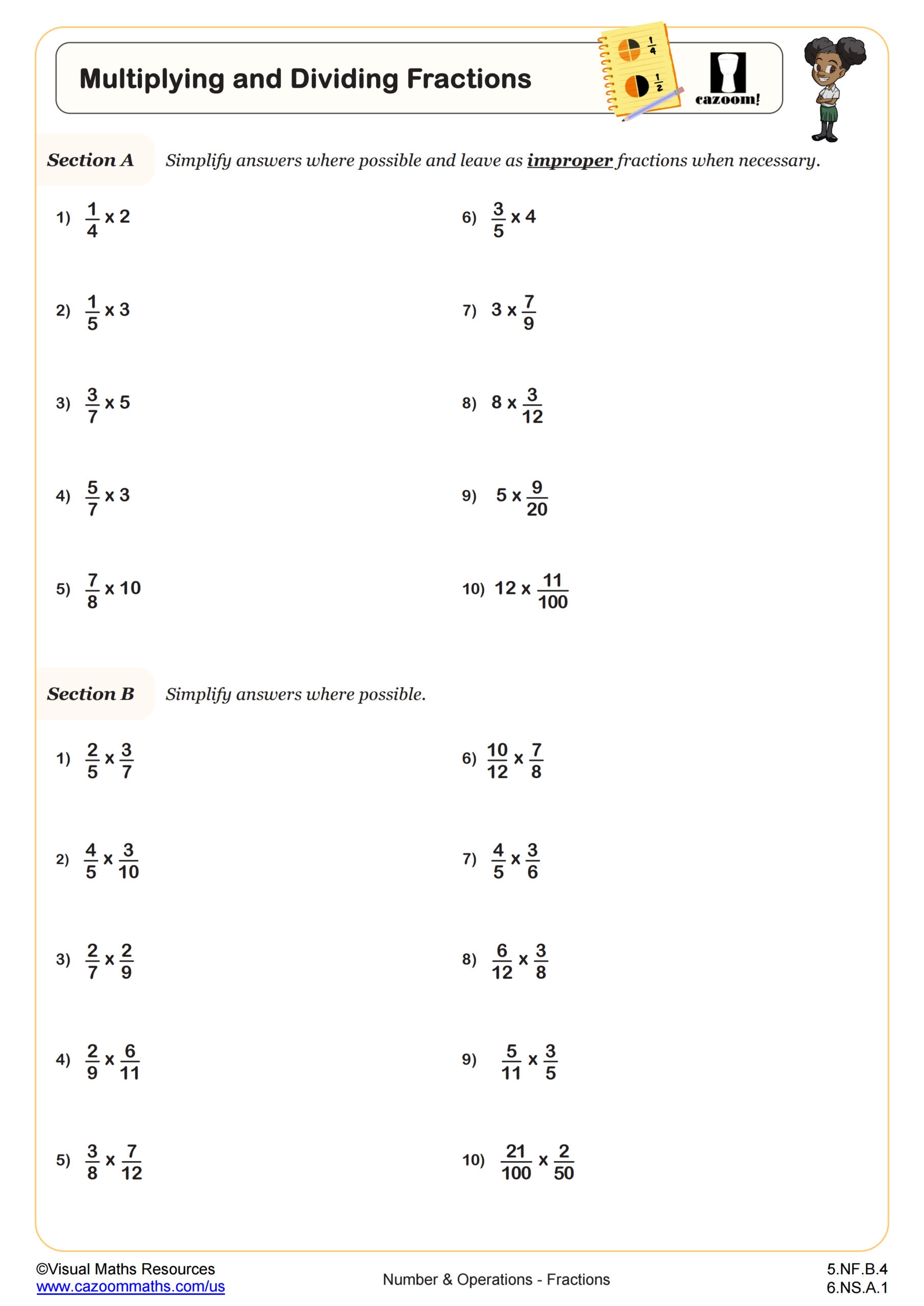 Multiplying And Dividing Fractions Worksheets Pdf