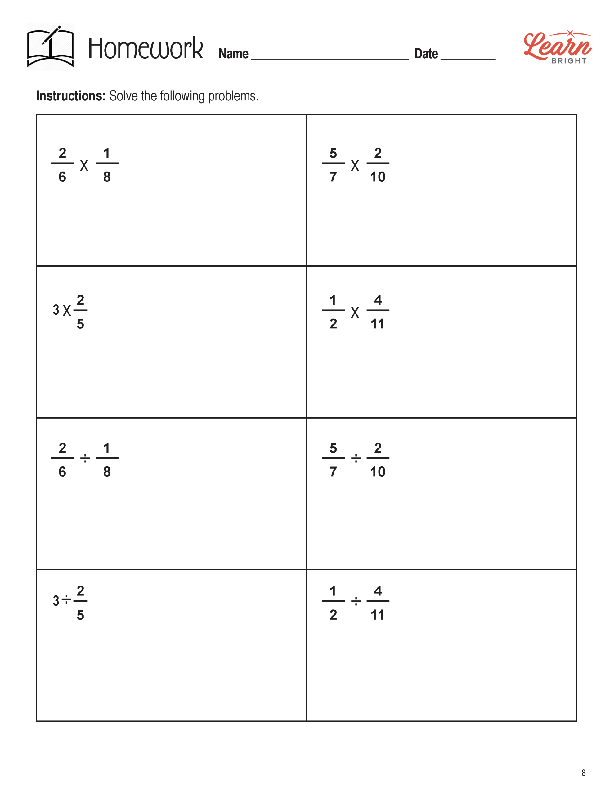 Multiplying And Dividing Fractions Worksheets With Answer Key 