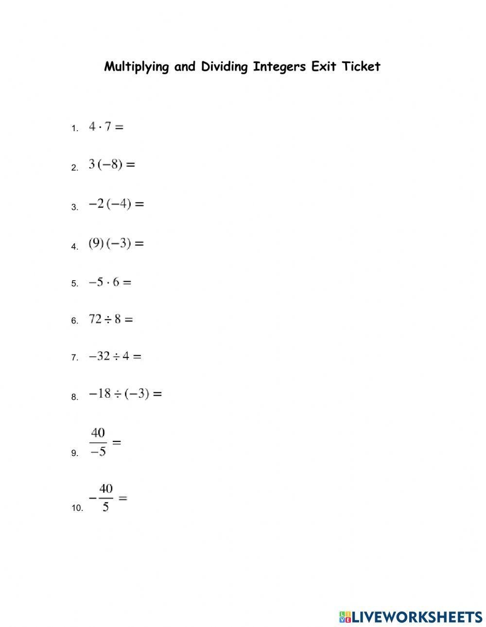 Multiplying And Dividing Integers Worksheets Worksheets Library