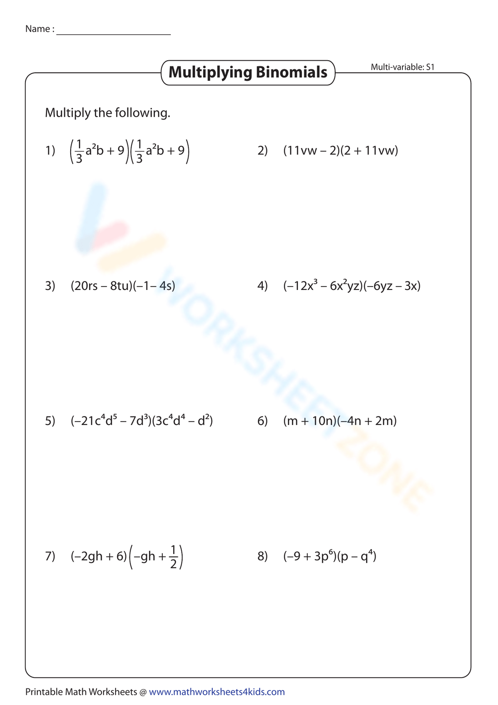 Multiplying Binomials Worksheets Worksheets Library