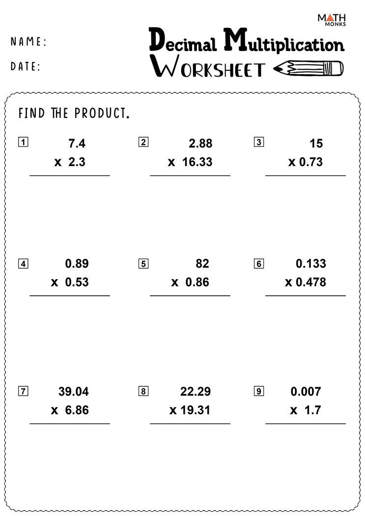 Multiplying Decimal By Decimal Worksheet Dialing For Answers