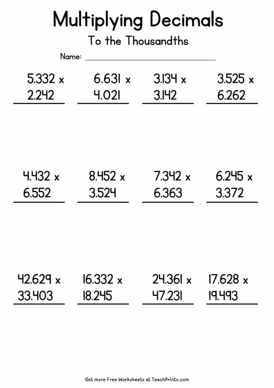 Multiplying Decimals Worksheet Decimals Worksheets