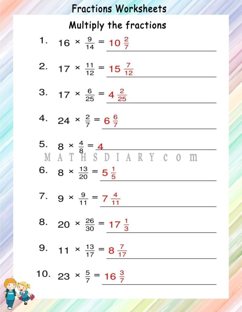 Multiplying Fractions Times Whole Numbers Worksheets Kids Printable