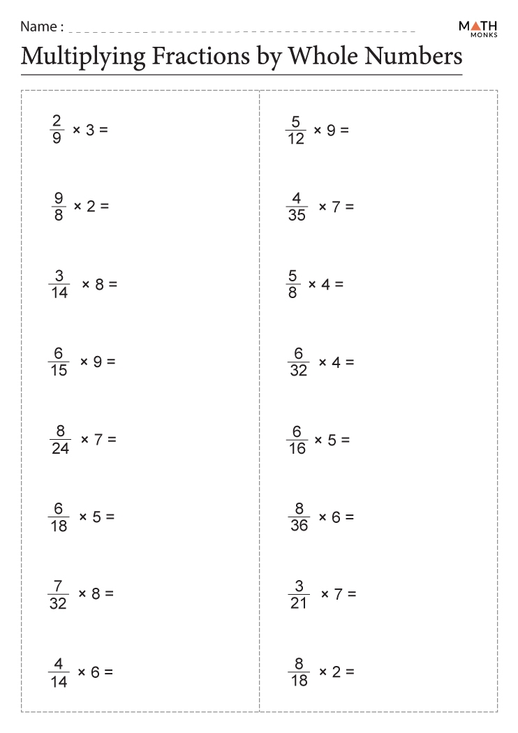 Multiplying Fractions Whole Numbers Worksheets