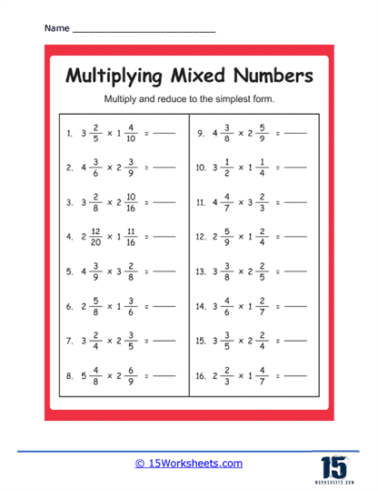 Multiplying Mixed Numbers Worksheets Fractions Made Easy 15 Multiplying Mixed Numbers Worksheets Fractions Made Easy 15