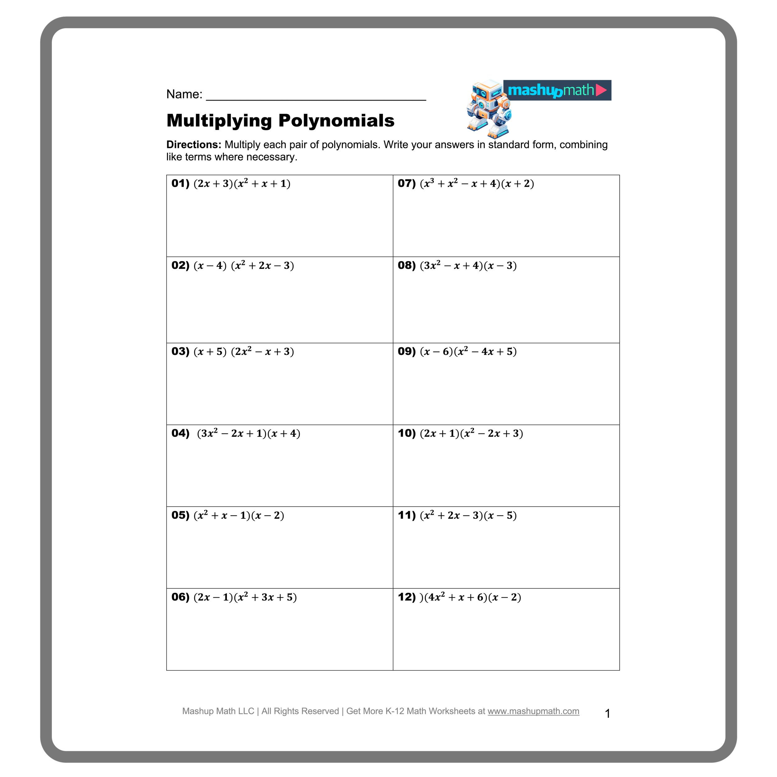 Multiplying Polynomials Worksheets Printable With Answers Mashup Math