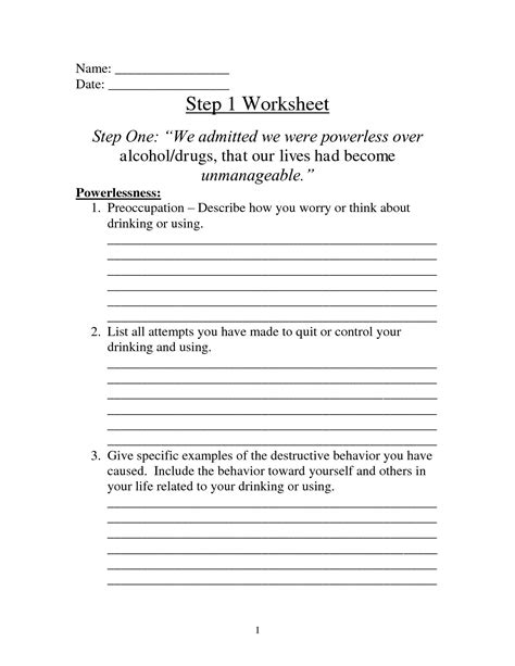 Na Step One Worksheet Worksheets Library