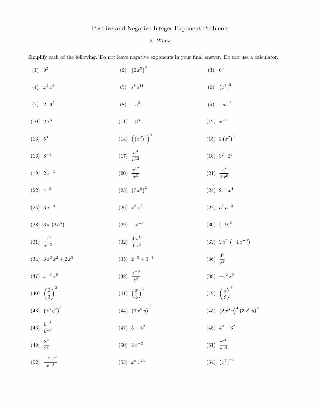 Negative Exponents Worksheet Pdf Lovely Worksheet Positive And Negative 