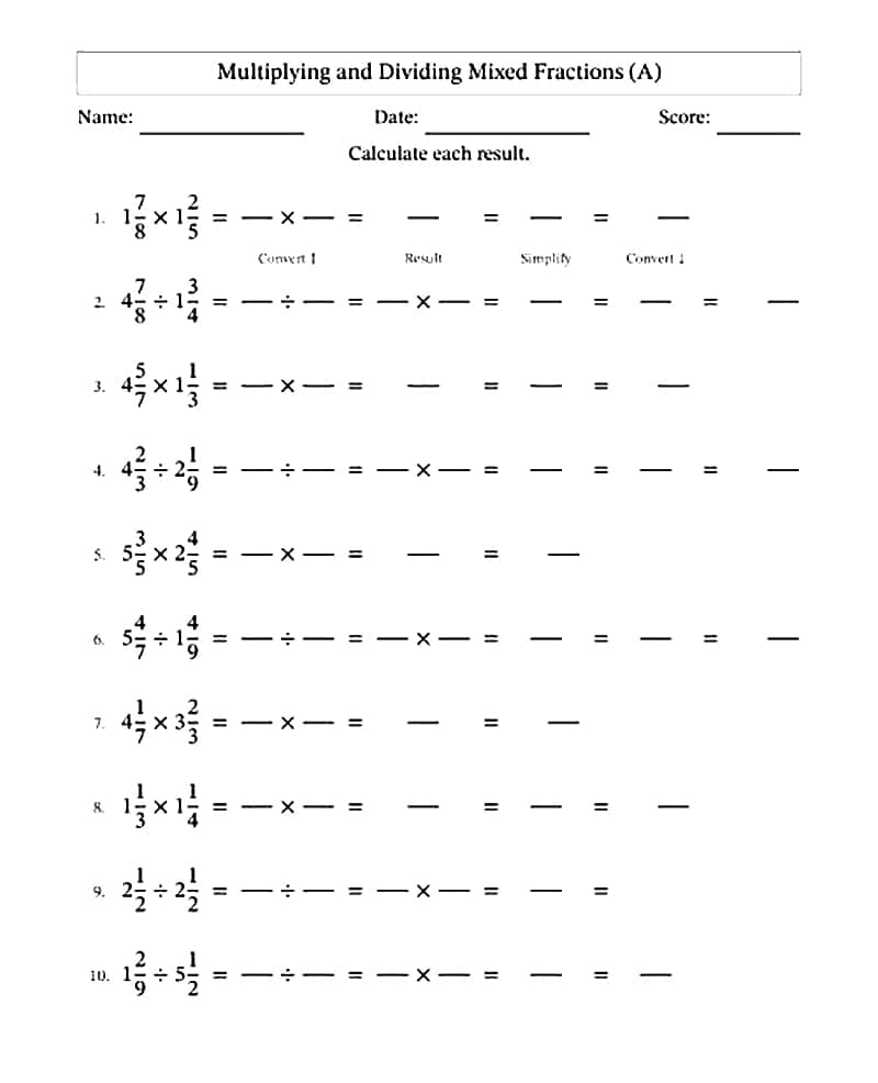 Normal Mixed Number Multiplication Worksheet Download Print Now 