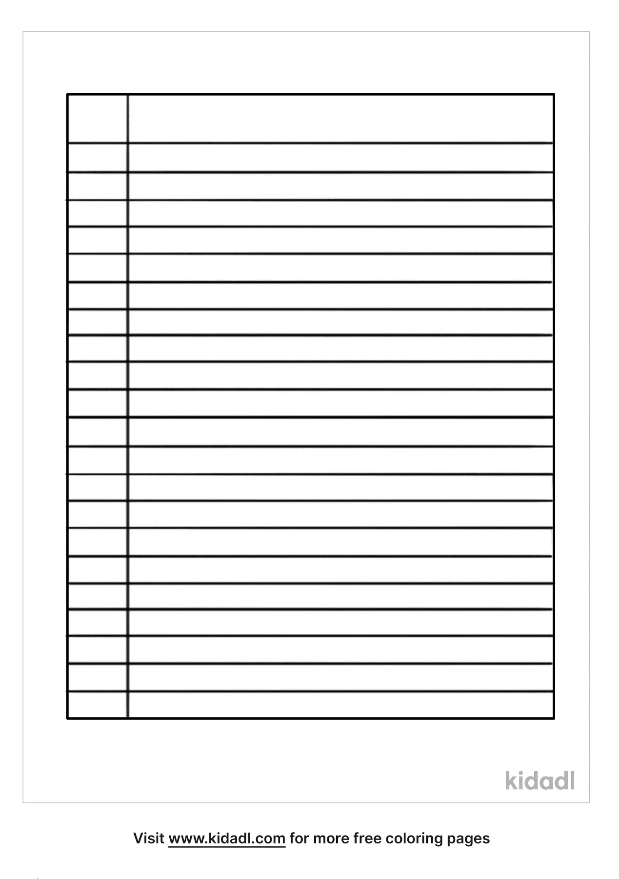 Notebook Paper Coloring Page