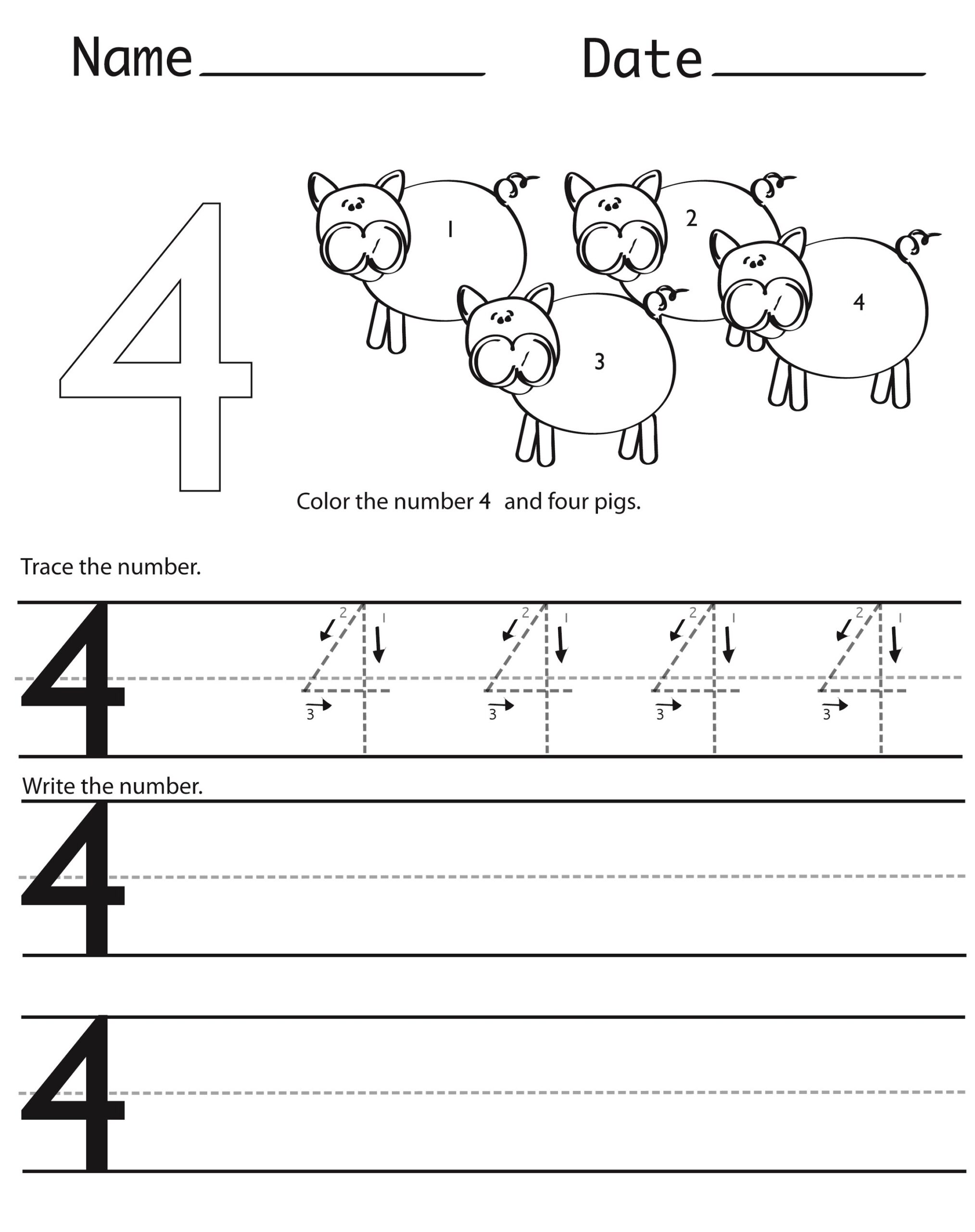 Number 4 Worksheets