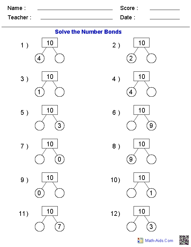 number bonds worksheet number bonds worksheet