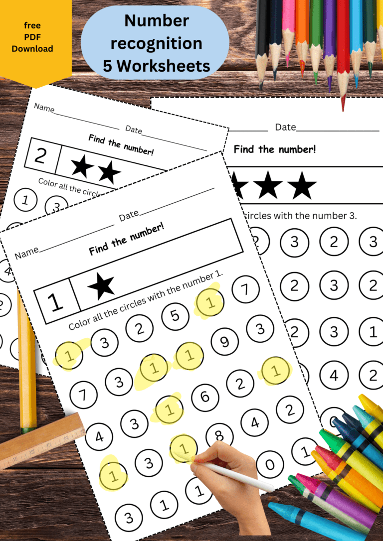 Number Recognition Worksheets For KIndergarten 1 5 Free Download