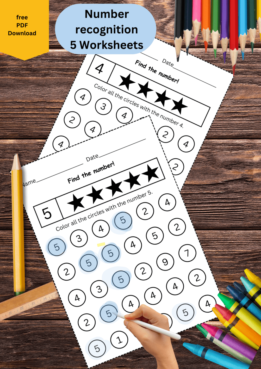 Number Recognition Worksheets For KIndergarten 1 5 Free Download