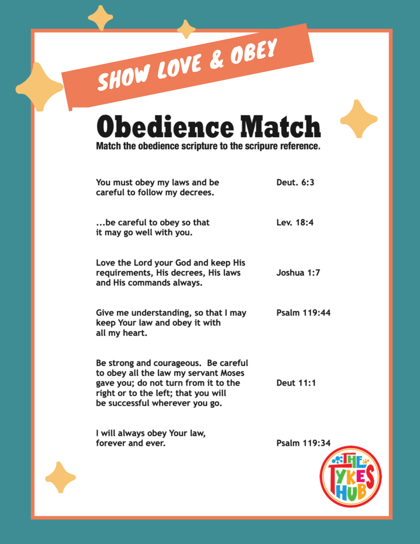 Obedience Worksheet For Kids