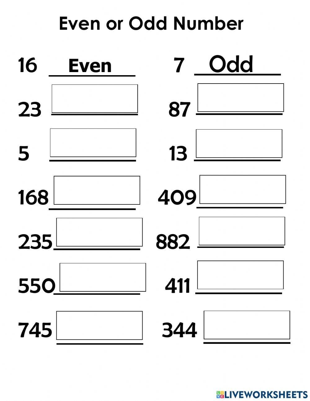 even numbers worksheet