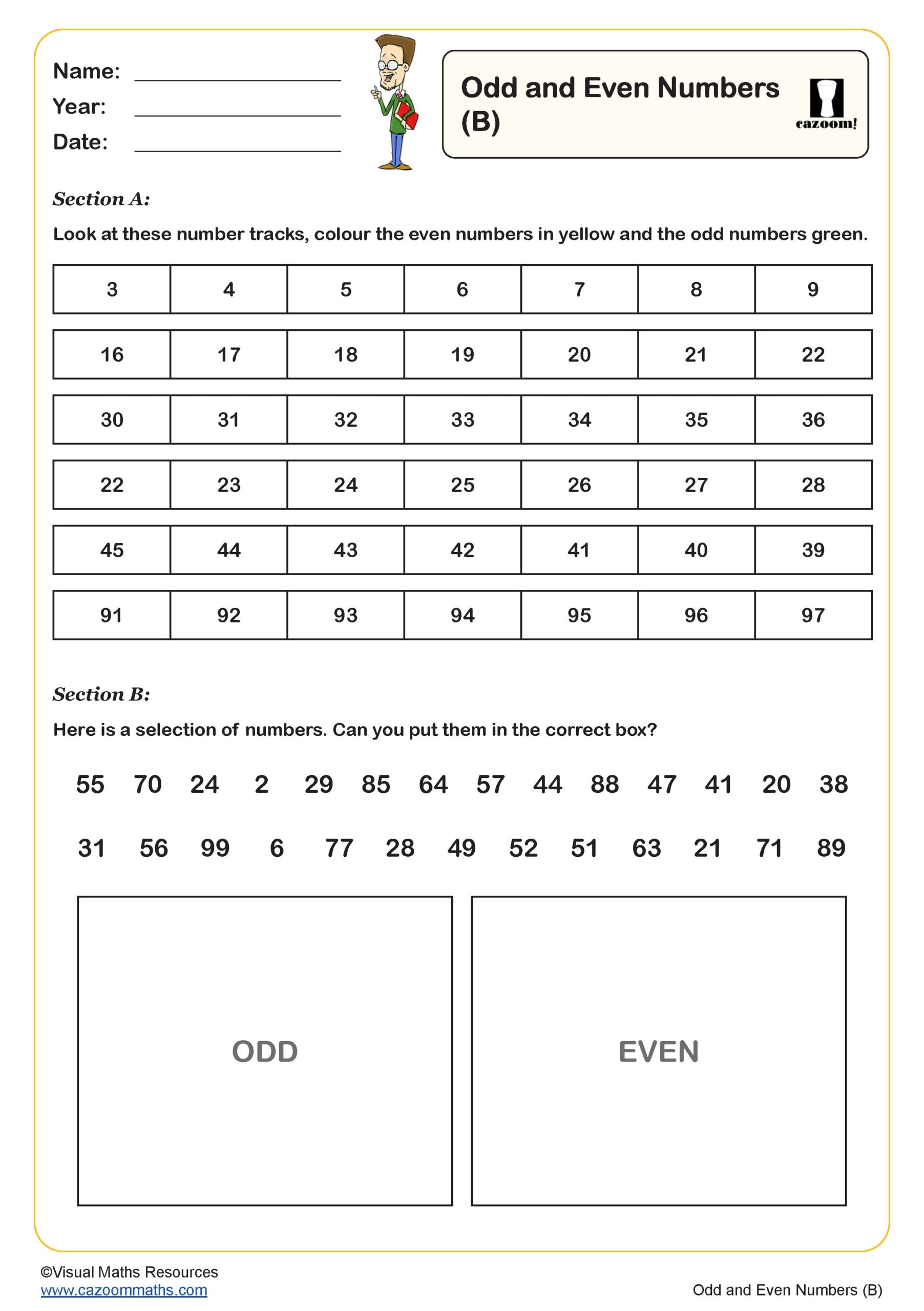 Odd Numbers And Even Numbers Worksheet