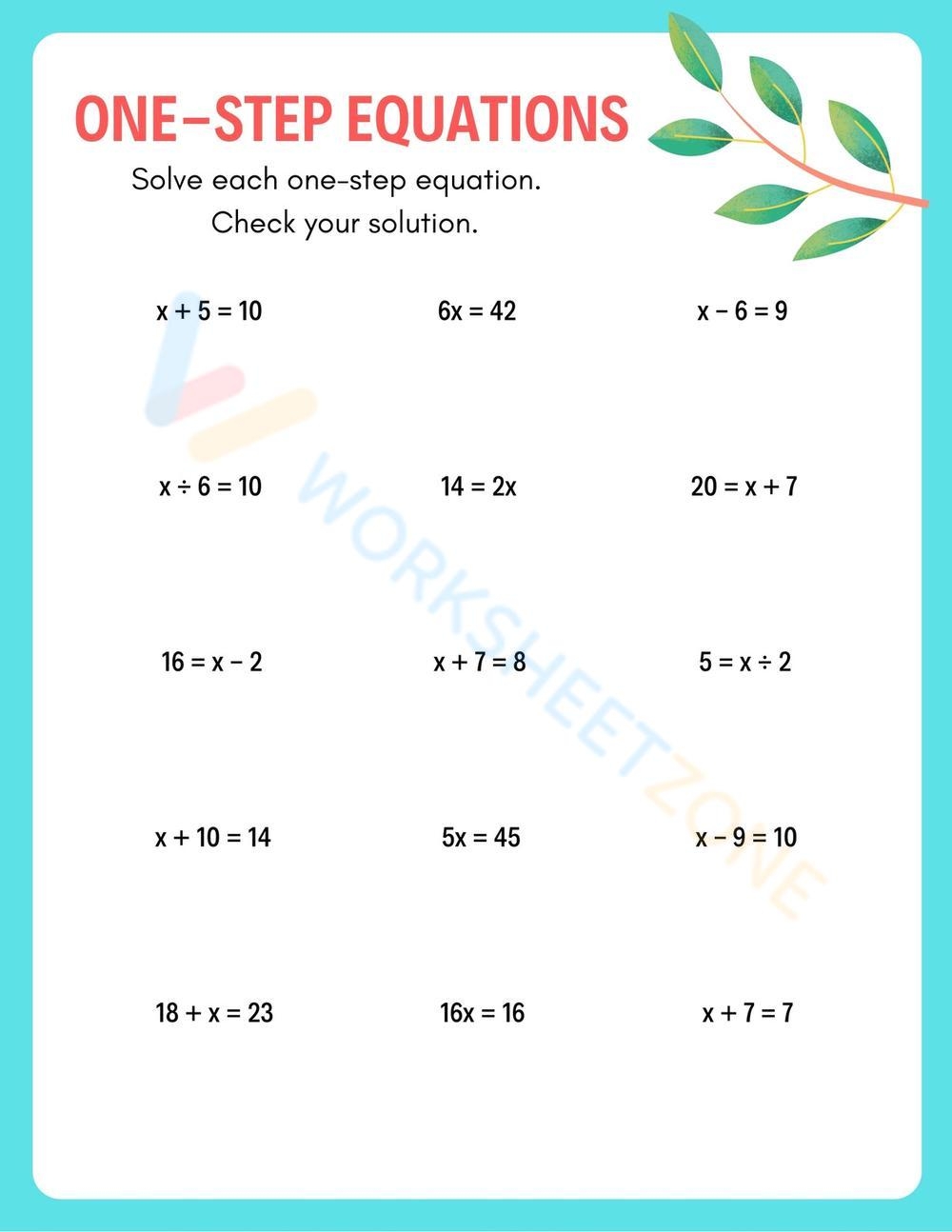 one step equations worksheet pdf