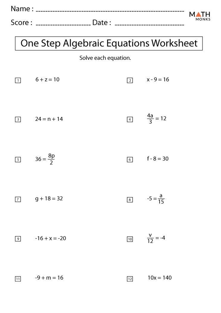 one step equations worksheet one step equations worksheet