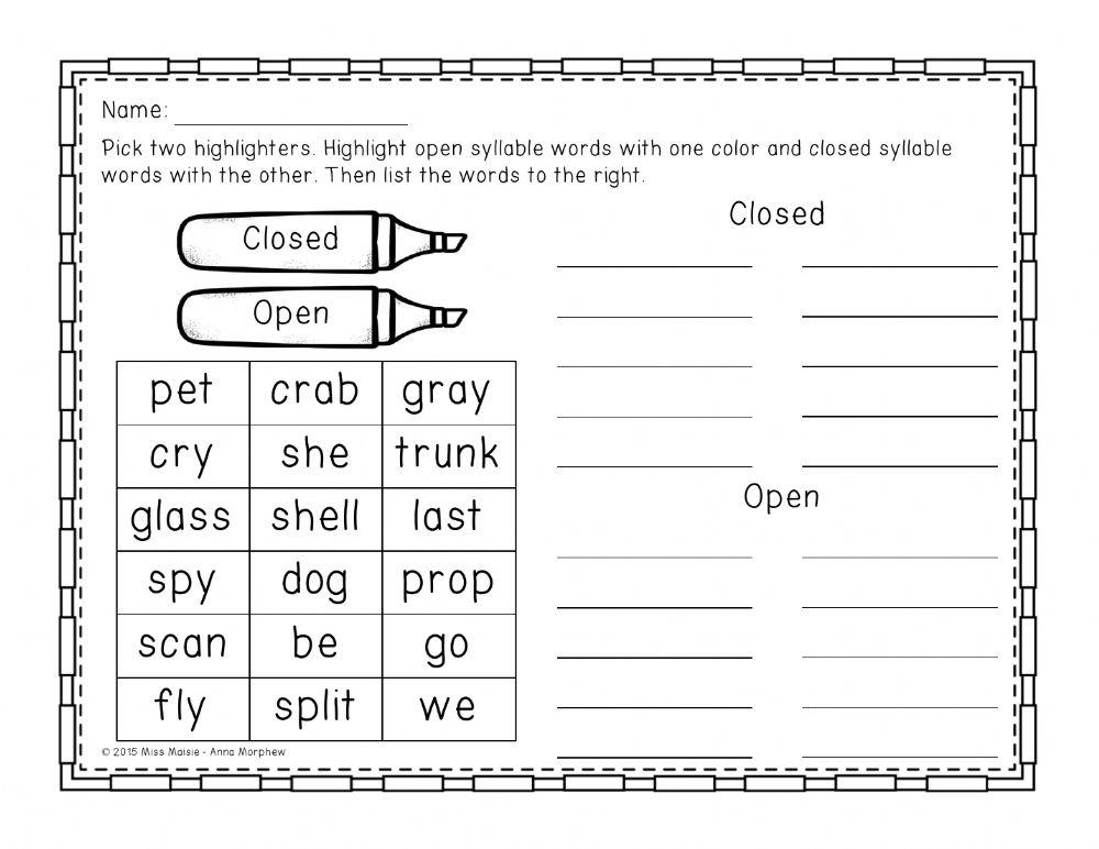 Open And Closed Syllables Worksheets Open And Closed Syllables Worksheets