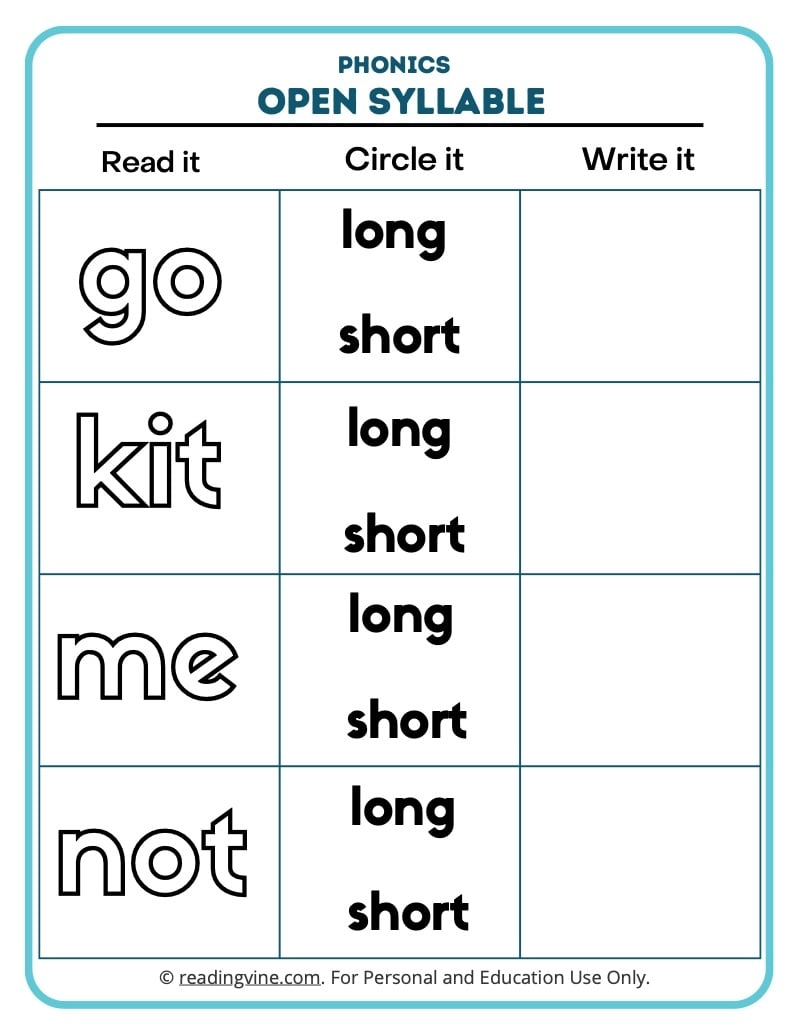 Open And Closed Syllables Worksheets Open And Closed Syllables Worksheets