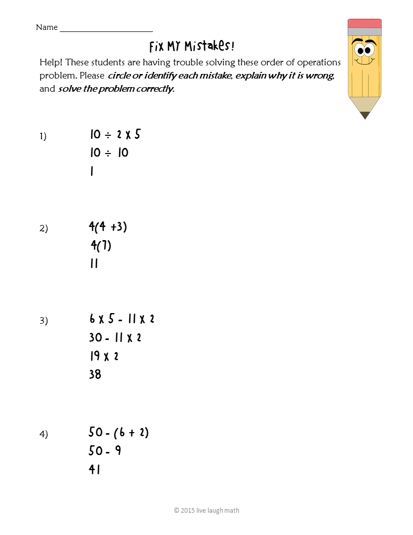 orders of operations worksheet
