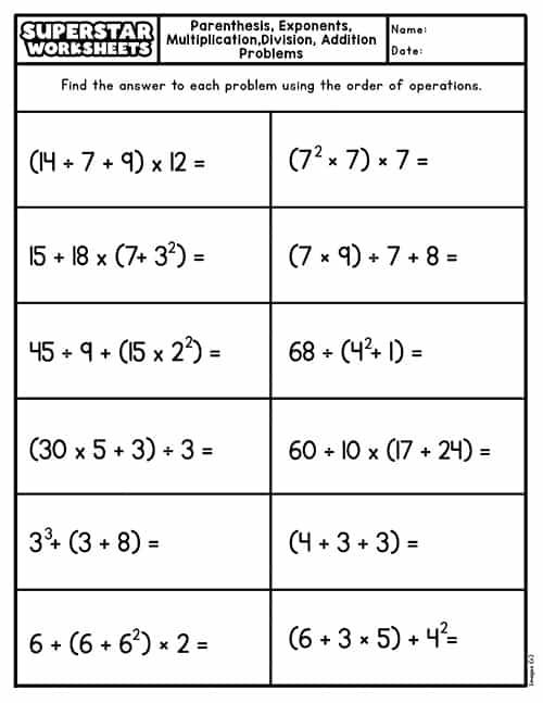 Order Of Operations Activity Order Of Operations Worksheet Order Of Operations Activity Order Of Operations Worksheet