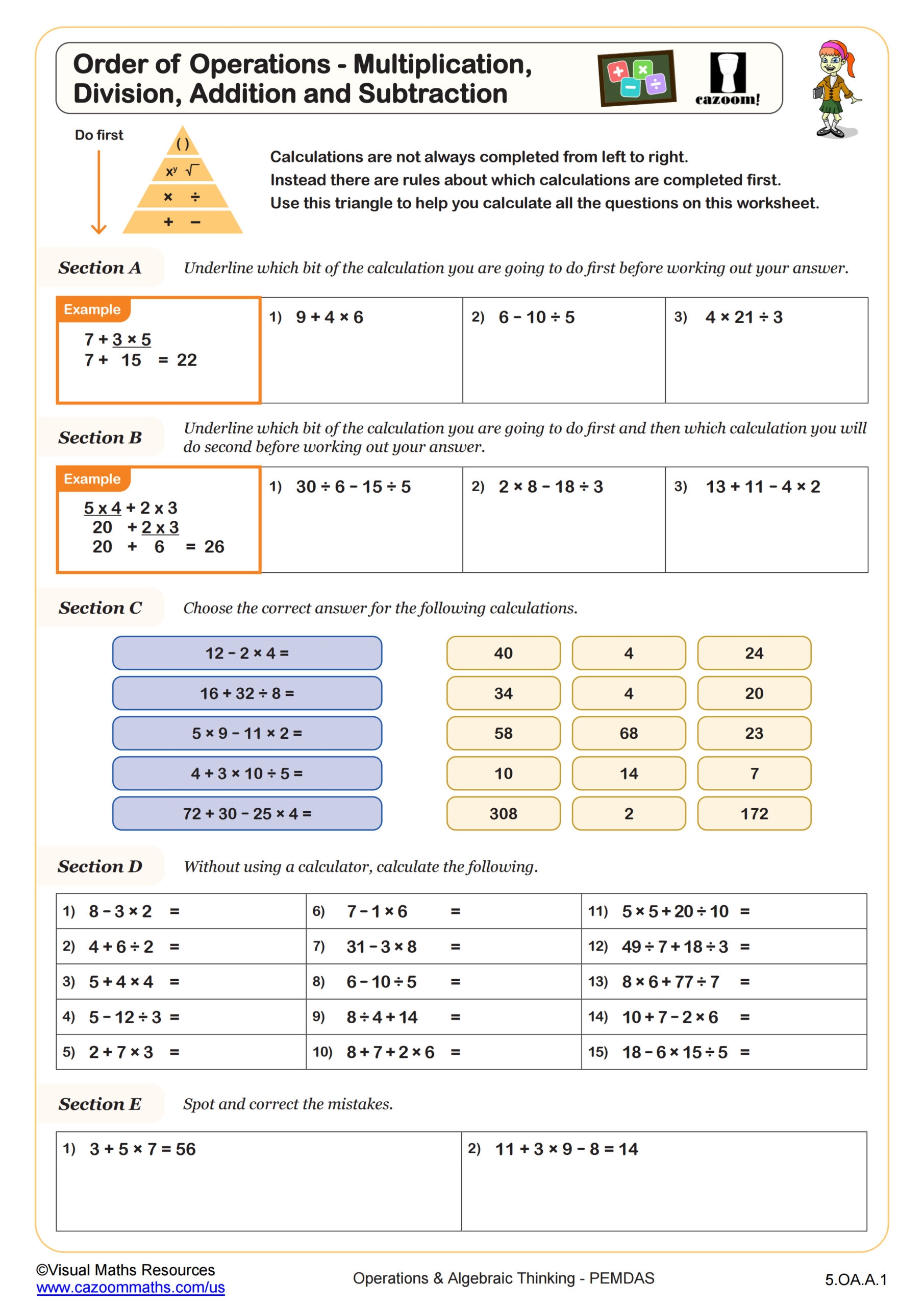 order of operations worksheets