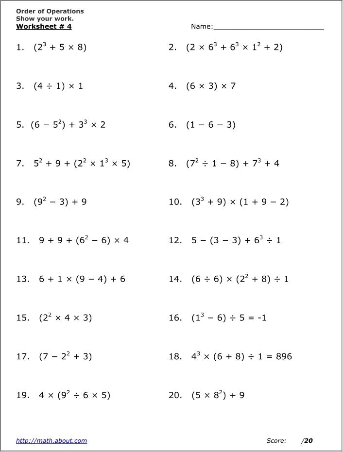 Order Of Operations Year 6 Worksheet Order Of Operation Worksheets